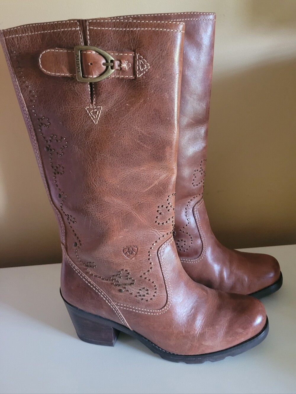Ariat Brown Leather Mid-Calf Riding Boots with Buckle